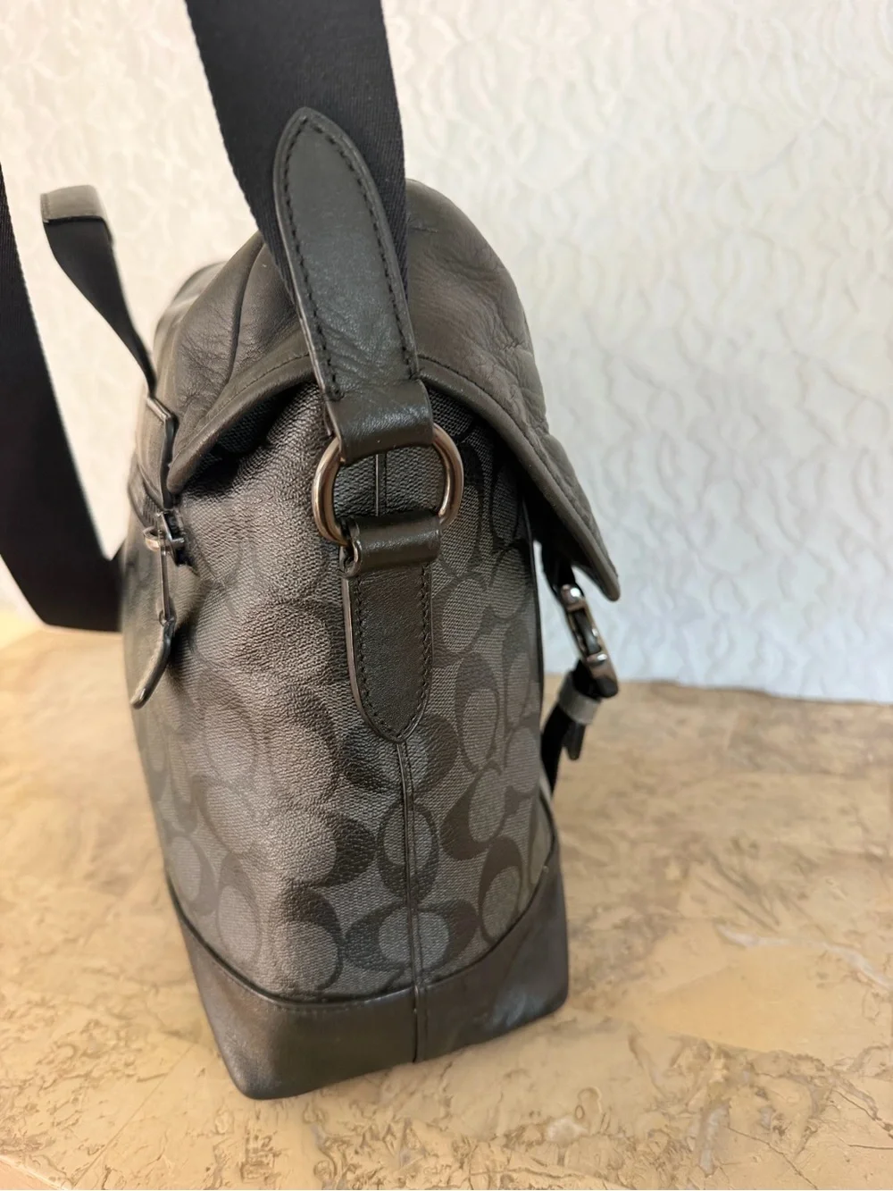 COACH Men's Black Leather Messenger Bag - Modern Commuter Satchel